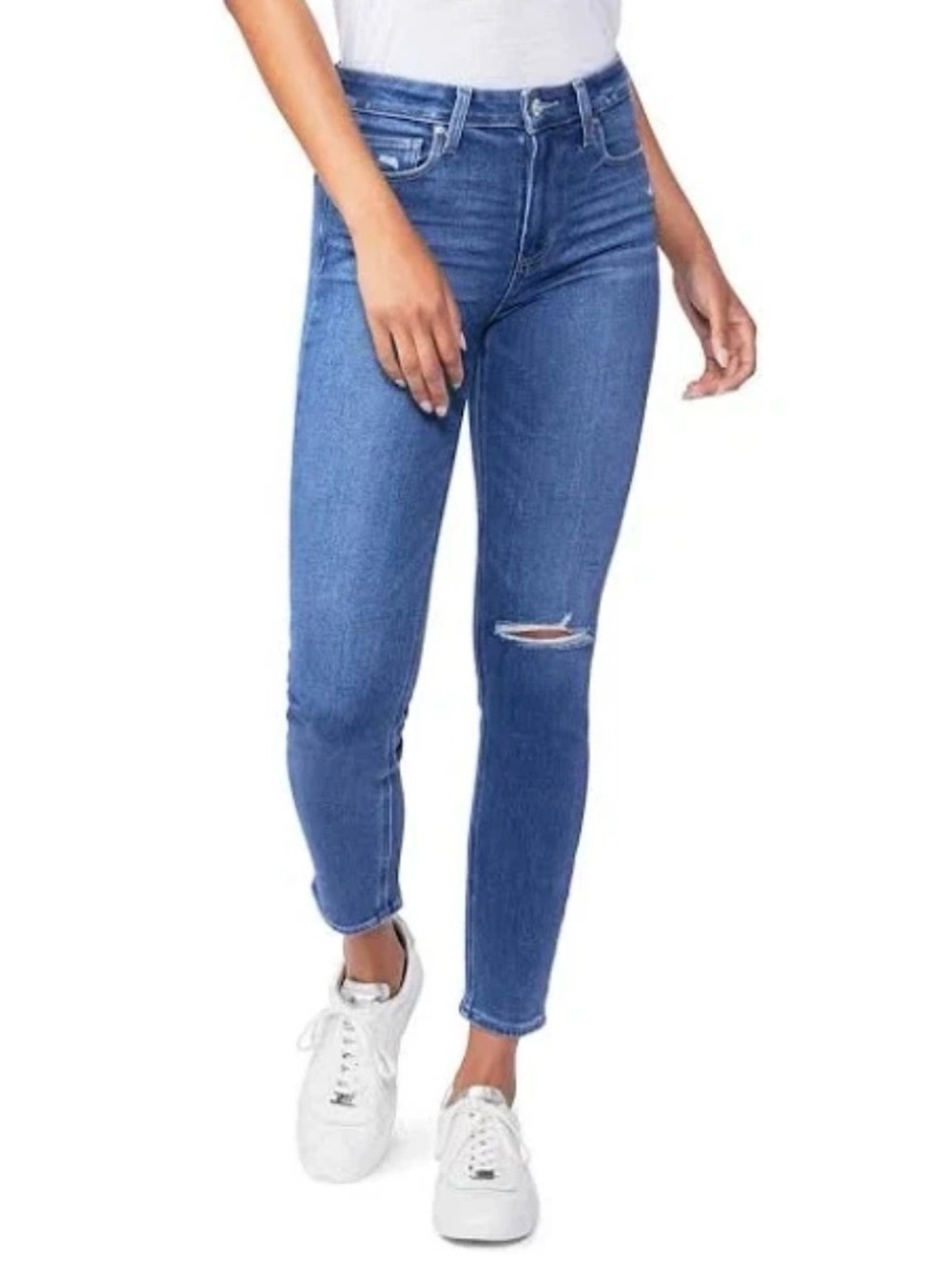 Paige “Hoxton Slim” High Rise Ankle Length Straight Jeans With Raw Hem Size 27